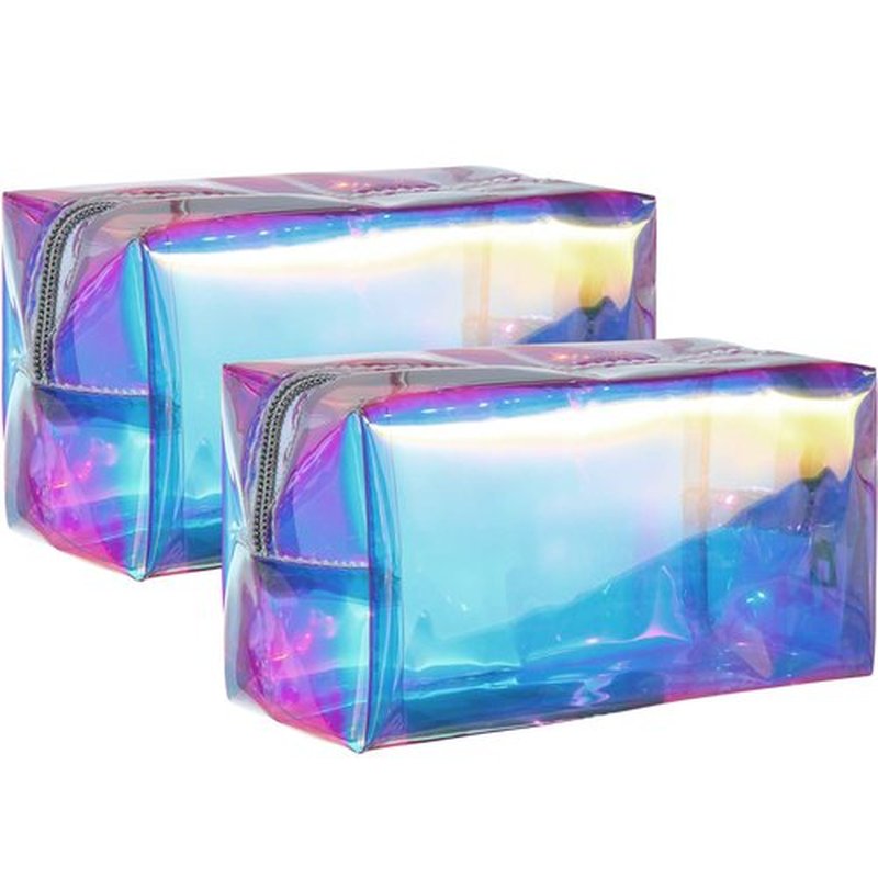 Boao Holographic Makeup Bag Set - Clear Iridescent Travel Cosmetic Pouches | Zippered Toiletry Organizers
