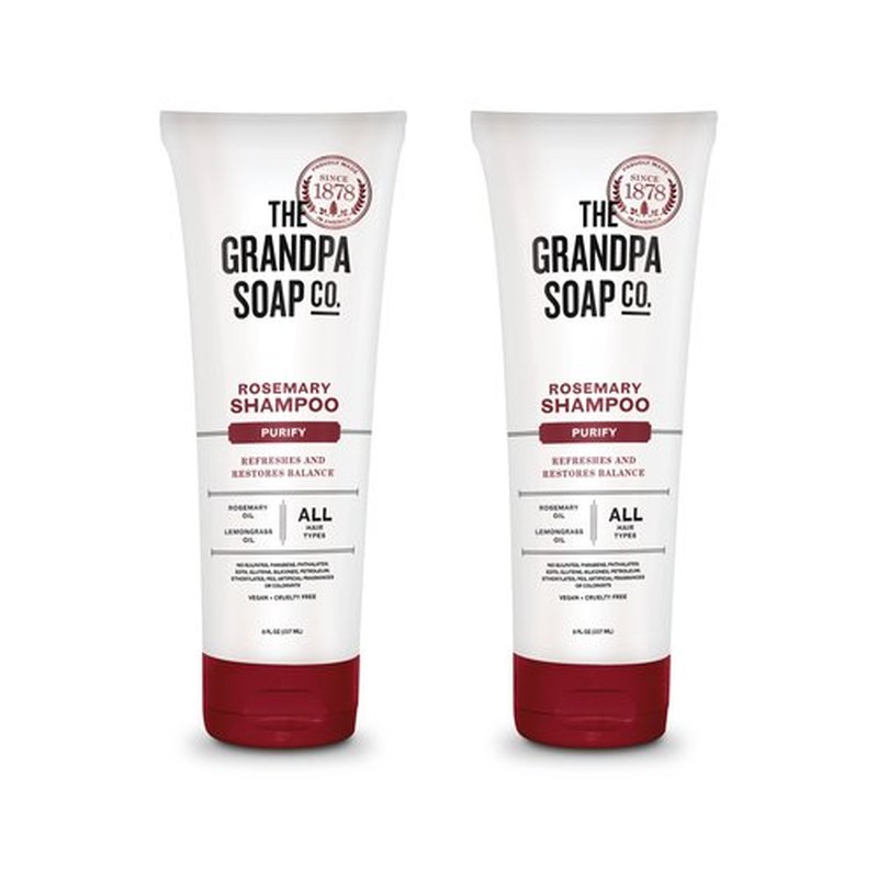 The Grandpa Soap Company Rosemary Shampoo - With Rosemary Oil and Lemongrass Oil, Leaves Scalp and Hair Feeling Clean and Fresh, All Hair Types, Vegan, Sulfates and Parabens Free, 8 Fl Oz 2 Pack