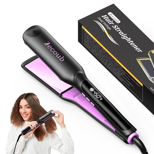 1.75 Inch Hair Straightener for Women, Ionic Flat Iron Hair Straightener with Professional Ceramic Coated, 9 Smart Temps Control, 20s Fast Heat-Up, Auto Shut-Off & Dual Voltage Purple