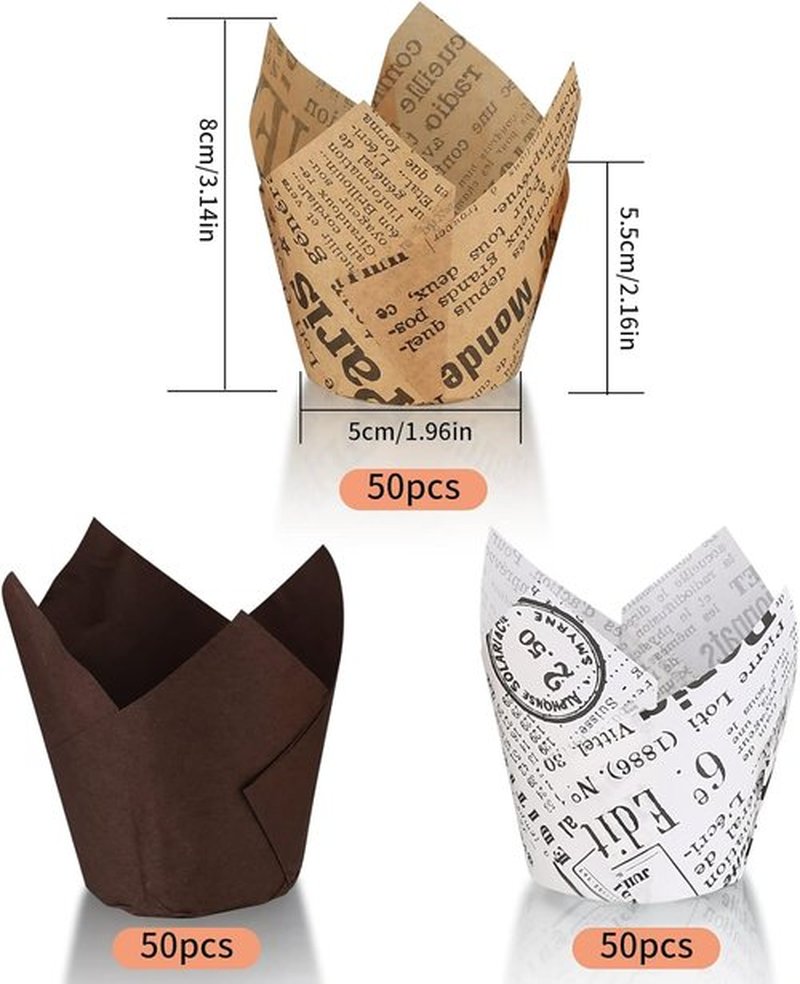 Regine Switzerland Tulip Cupcake Liners - 150 Pcs Greaseproof Baking Cups for Weddings & Parties