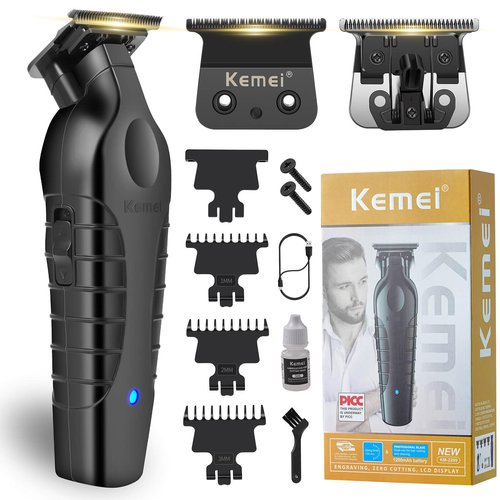 KEMEI 2299 Hair Trimmer for Men, Zero Gapped T-Blade Clippers for Edging & Lining, Cordless Barber Liners with Extra Replacement Blade, USB Rechargeable Grooming Kit for Beard & Dry Shaving (Black)