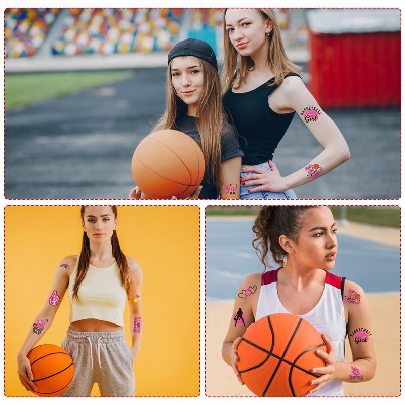Yoyuspy Basketball Temporary Tattoos for Girls - 200+ Basketball Party Favors Supplies Team Sport Themed Tattoo Stickers for Girls Women Sport Themed Birthday Party Decorations Classroom Prizes