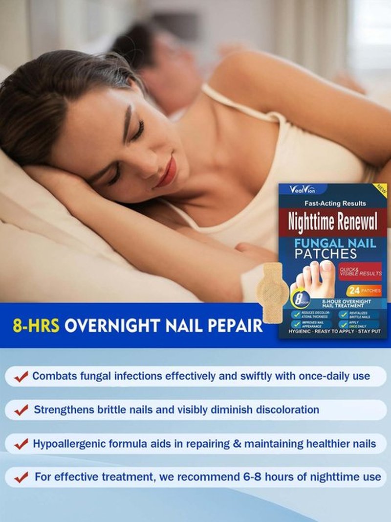 Nail Patches Toenail Treatment Extra Strength 8-Hour Overnight Nail Fast Acting Repair Effortless Hydrogel Nail Care and Repair for Damaged Nails Overnight Renewal for Men and Women (24, Medium)