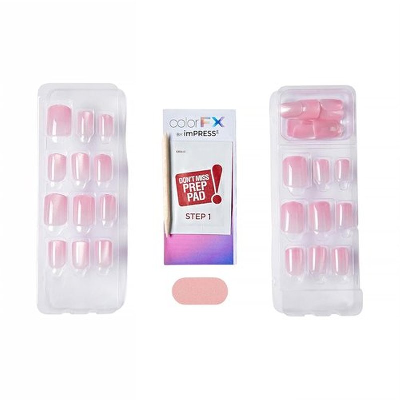 KISS ColorFX Press On Nails - 'Cherished' Pink Short Squoval | Improved Adhesive, 10-Day Hold, 30 Nails Included