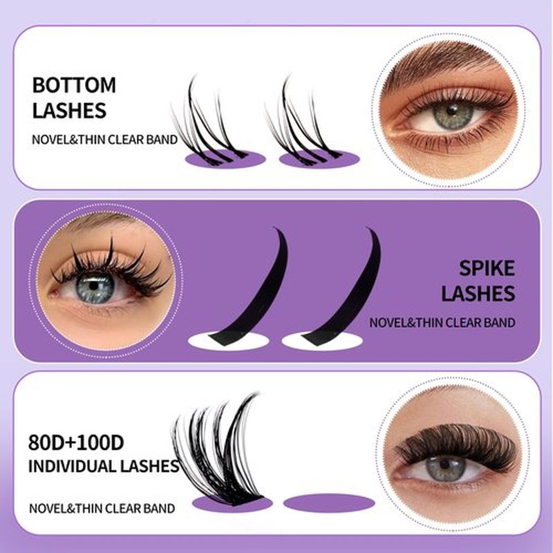DIY Lash Clusters with Spikes Bottom Eyelash Clusters Spike Manga Individual Lashes Clusters Natural Look Eyelash Clusters Bottom Lashes Wispy Cluster Eyelash Extensions(80+100,12-18mm,0.07D)