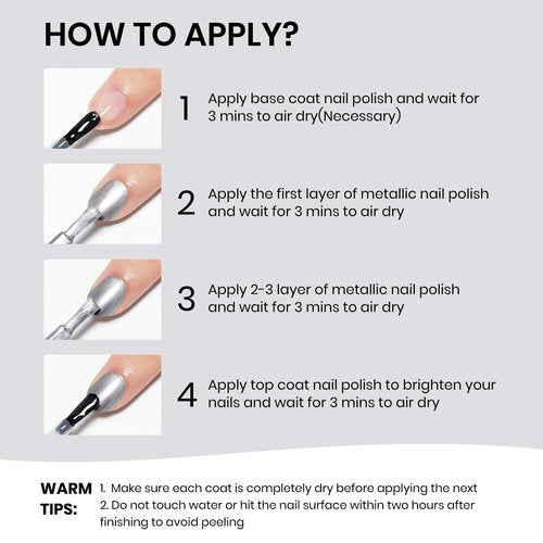 SUPWEE Silver Metallic Nail Polish Quick Dry Mirror Nail Polish Non Gel High Glossy Nail Lacquer Air Dry Chrome Nails Polishes Oil-based Holo Fingernail and Toenail