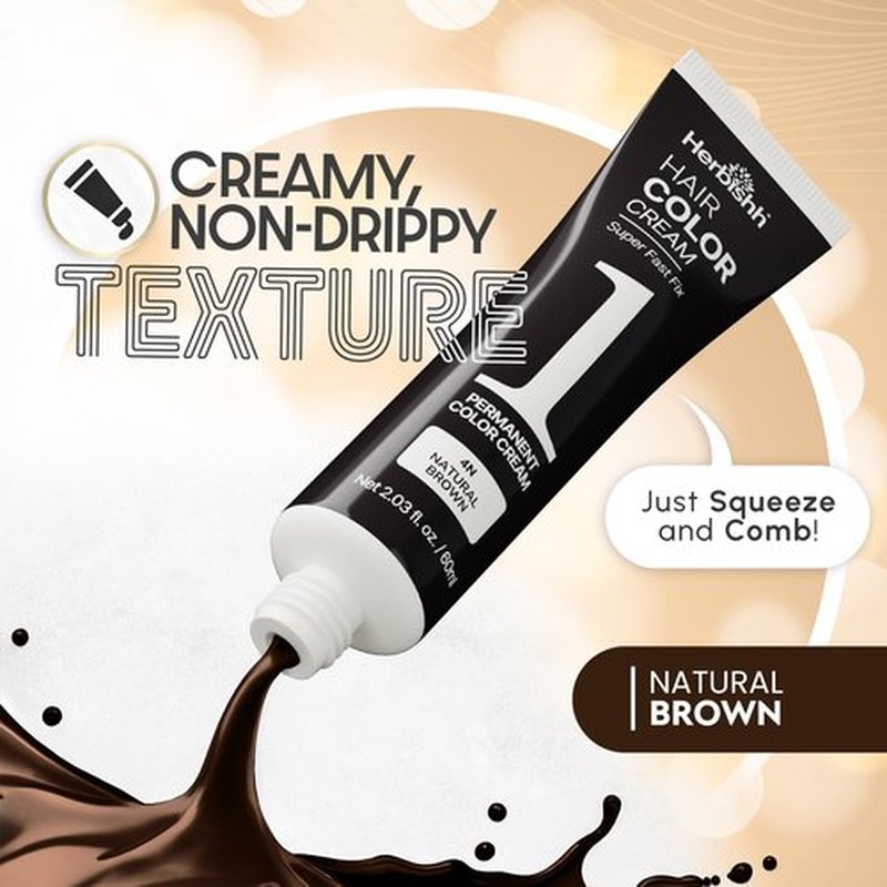 Herbishh Korean Hair Dye Cream & Developer - Natural Brown | Ammonia-Free, 1-Minute Gray Coverage Kit (2.03 fl oz Each)