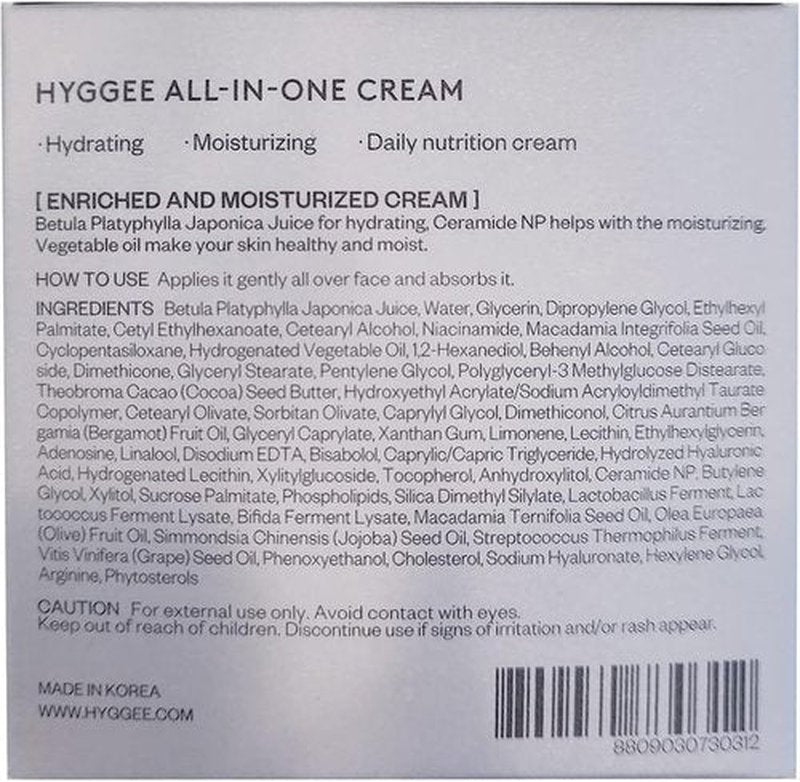 KSBC HYGGEE All in One Cream - High Moisture Barrier Face Moisturizer for Dry Skin - Probiotics & Ceramide - Non Sticky Moisturizing Cream - Skin Irritation Free, 2.7oz.