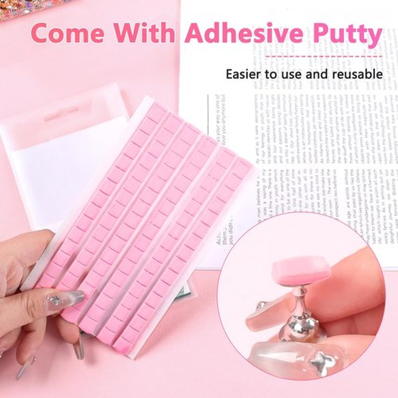 ANGNYA 2 Sets Nail Stand for Press on Nails Display, Magnetic Press on Nail Stand with 96 PCS Reusable Adhesive Putty, Nail Tips Practice Painting Holder for DIY Nail Art Tools