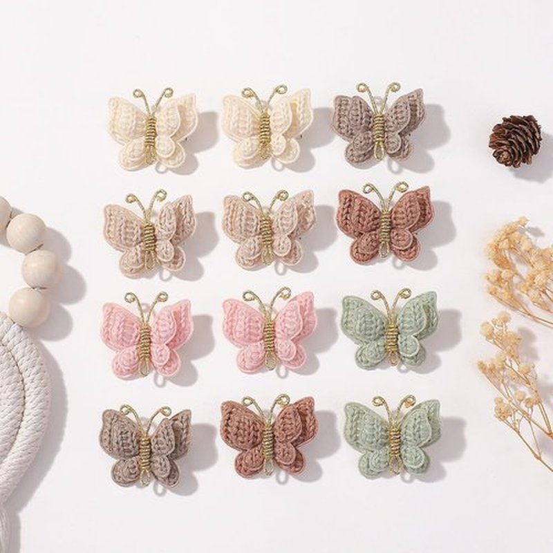 12 Pcs Butterfly Hair Bow Girl, Beige Kid's Cute Hair Clips Barrettes Accessories for Infants Toddlers Baby Kids Fine Hair