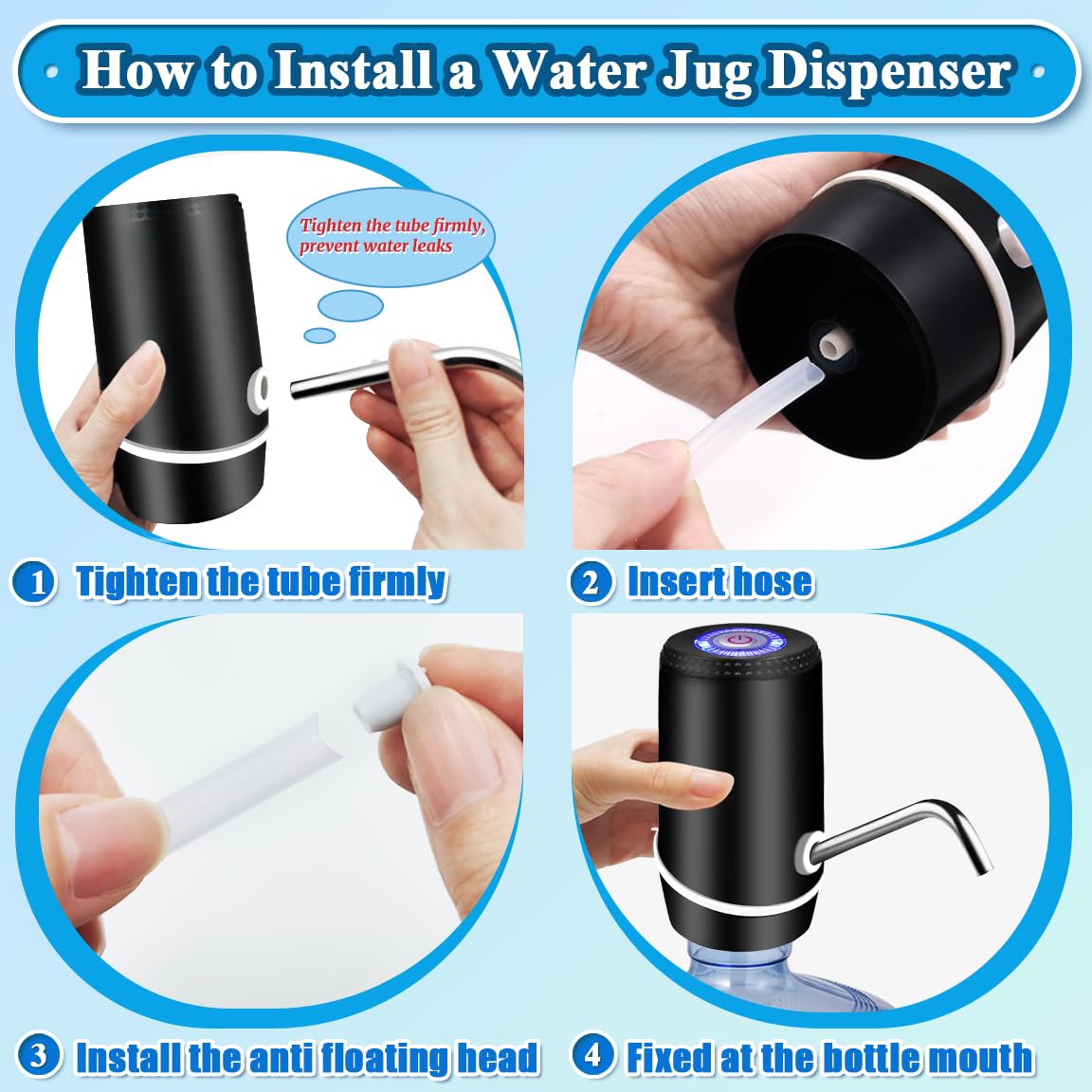 Water Dispenser for 5 Gallon Bottle, Electric Water Pump for 5 Gallon Jug with Switch and USB Charging, Portable Automatic Water Jug Dispenser for Camping, Travel, Home, Kitchen, Office