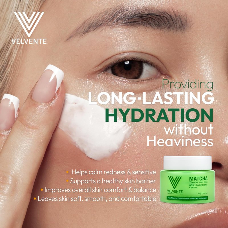 VELVENTE Matcha Hydrating Facial Moisturizer, Rose PDRN All-in-One Skin Face Cream for Redness, Dark Spot, Acne-Prone Skin, Brightening, Anti-Aging, Barrier Support Cream, Korean Skincare 3.53 oz