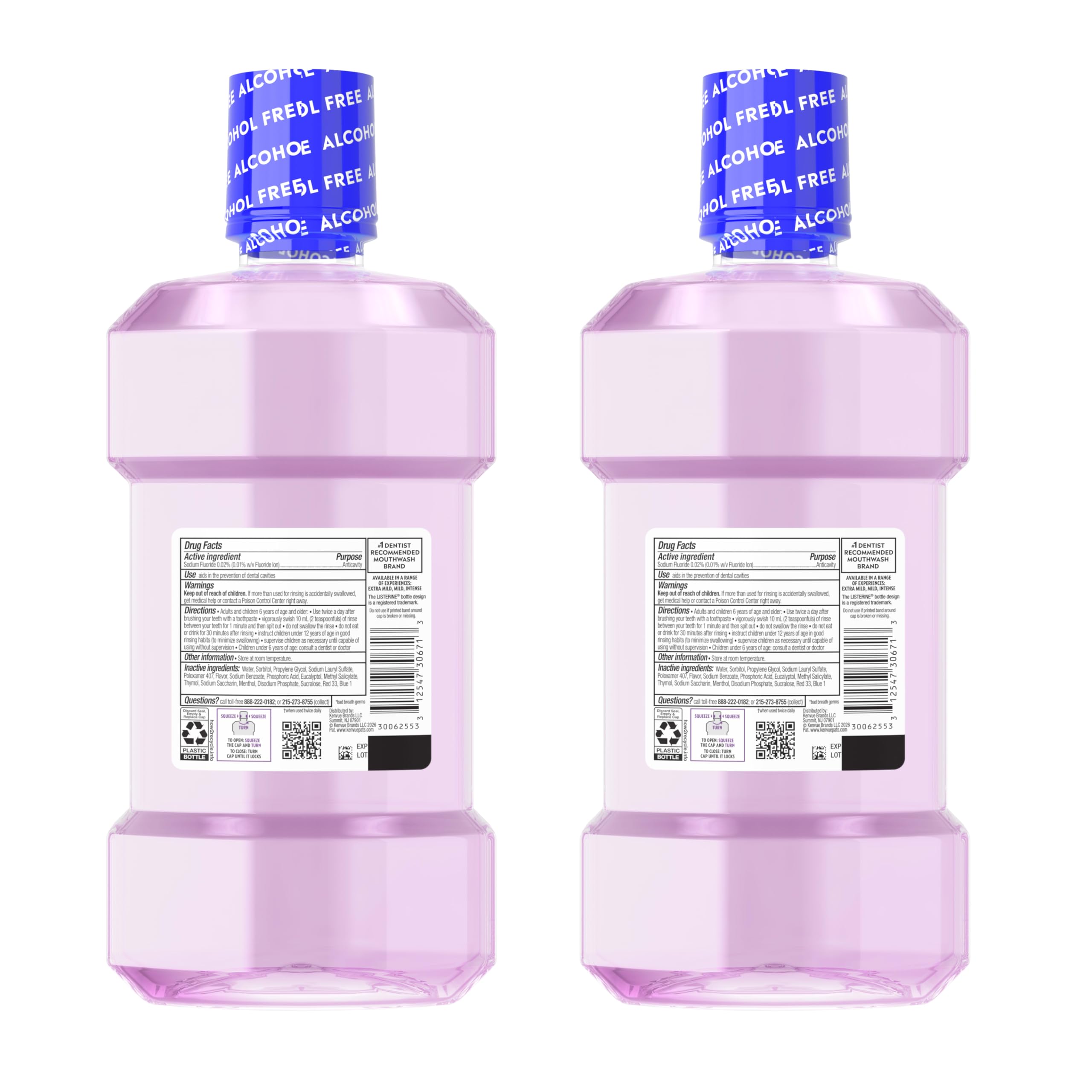 Listerine Total Care Alcohol Free Mouthwash, Mild Mint, 33.8 fl. oz/1L x 2
