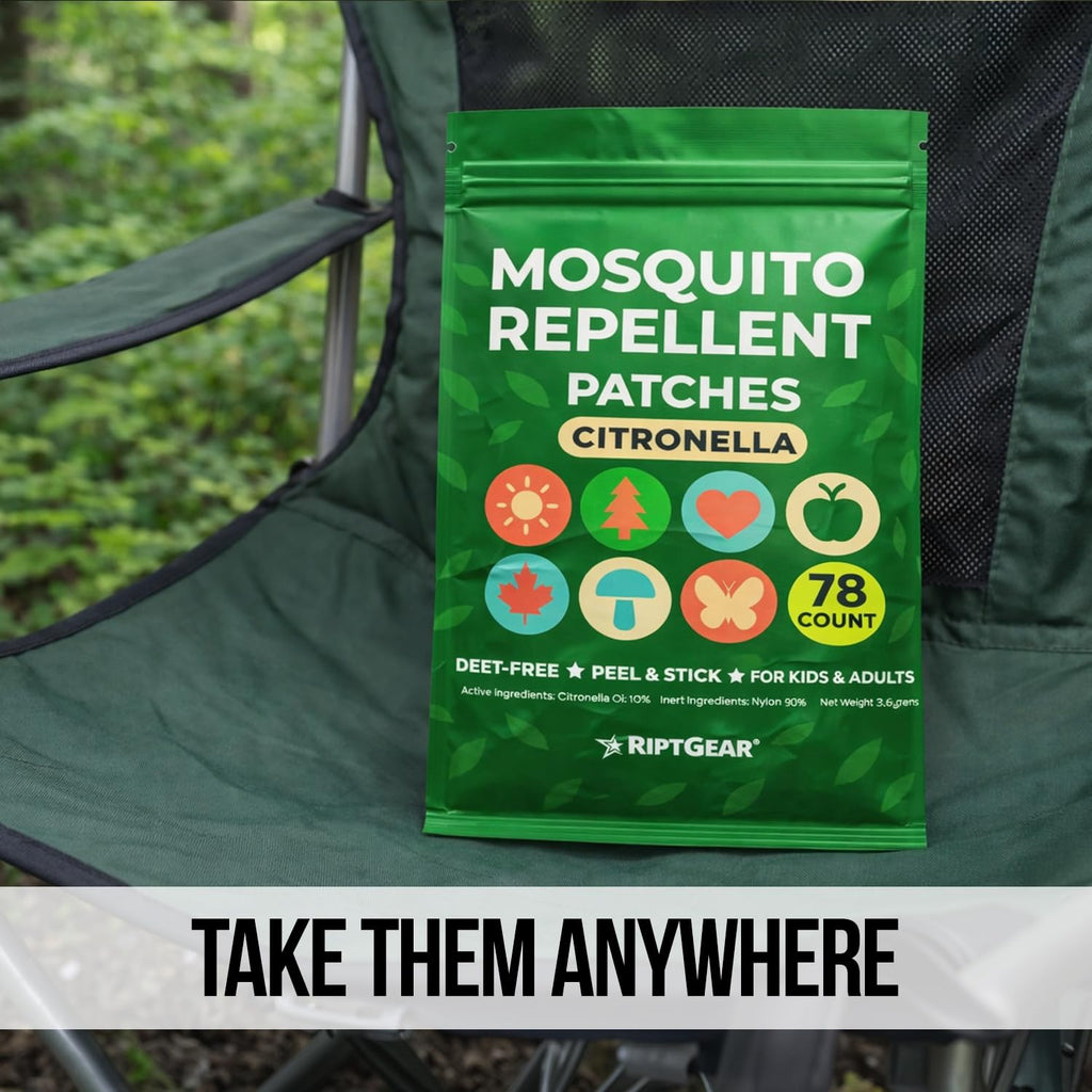 RiptGear Natural Mosquito Patch Stickers for Kids - Insect Citronella Oil Stickers (78 Pack)