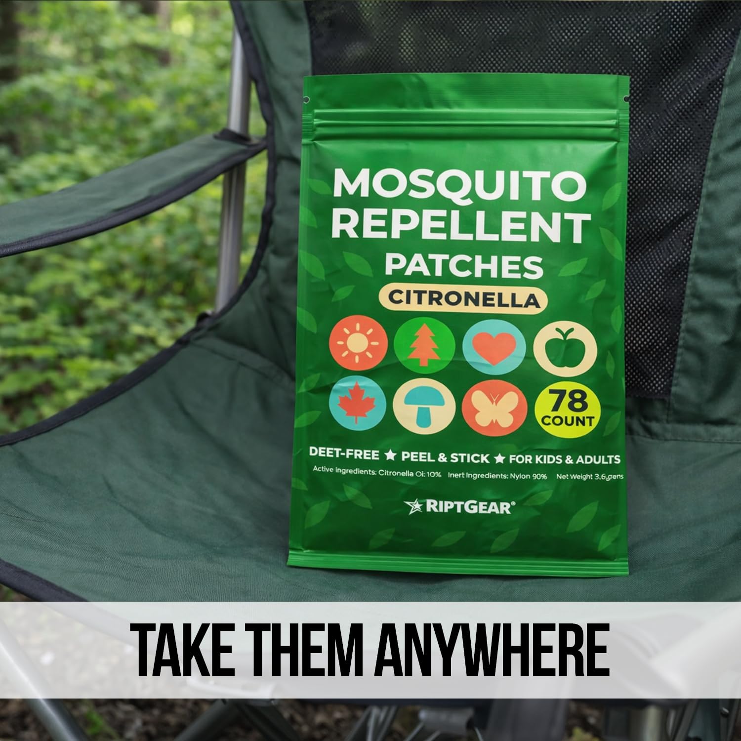 RiptGear Natural Mosquito Patch Stickers for Kids - Insect Citronella Oil Stickers (78 Pack)
