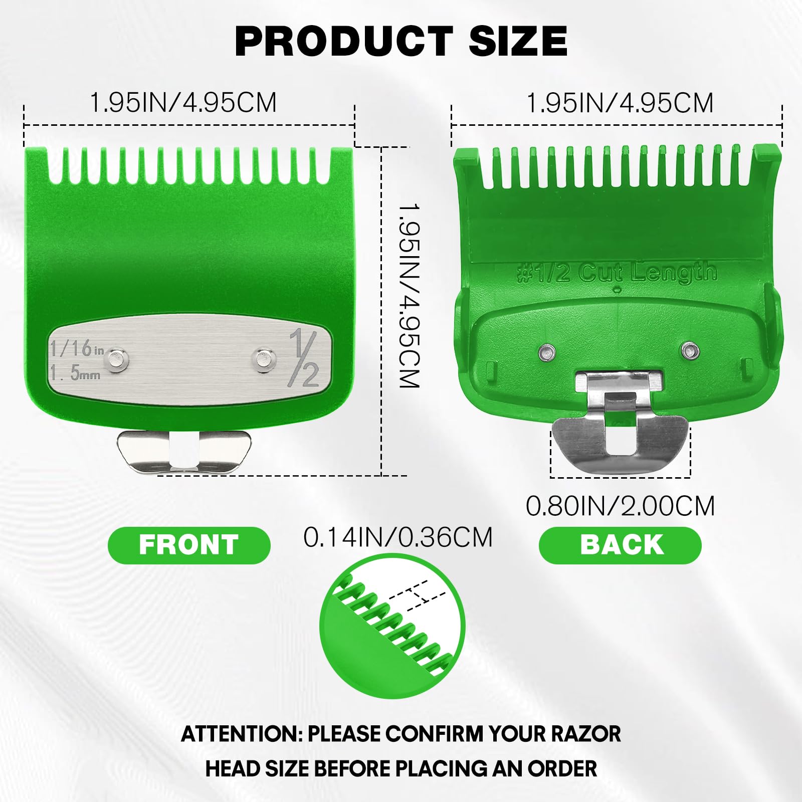 2 Pack Clipper Guards Set, Compatible with wahl 1/2 clipper guards, Guide Comb Attachment 1/16" 1.5mm Metal Hair Clipper Guards Set Replacement and Trimmer accessories, for Barbers and Stylists, Green