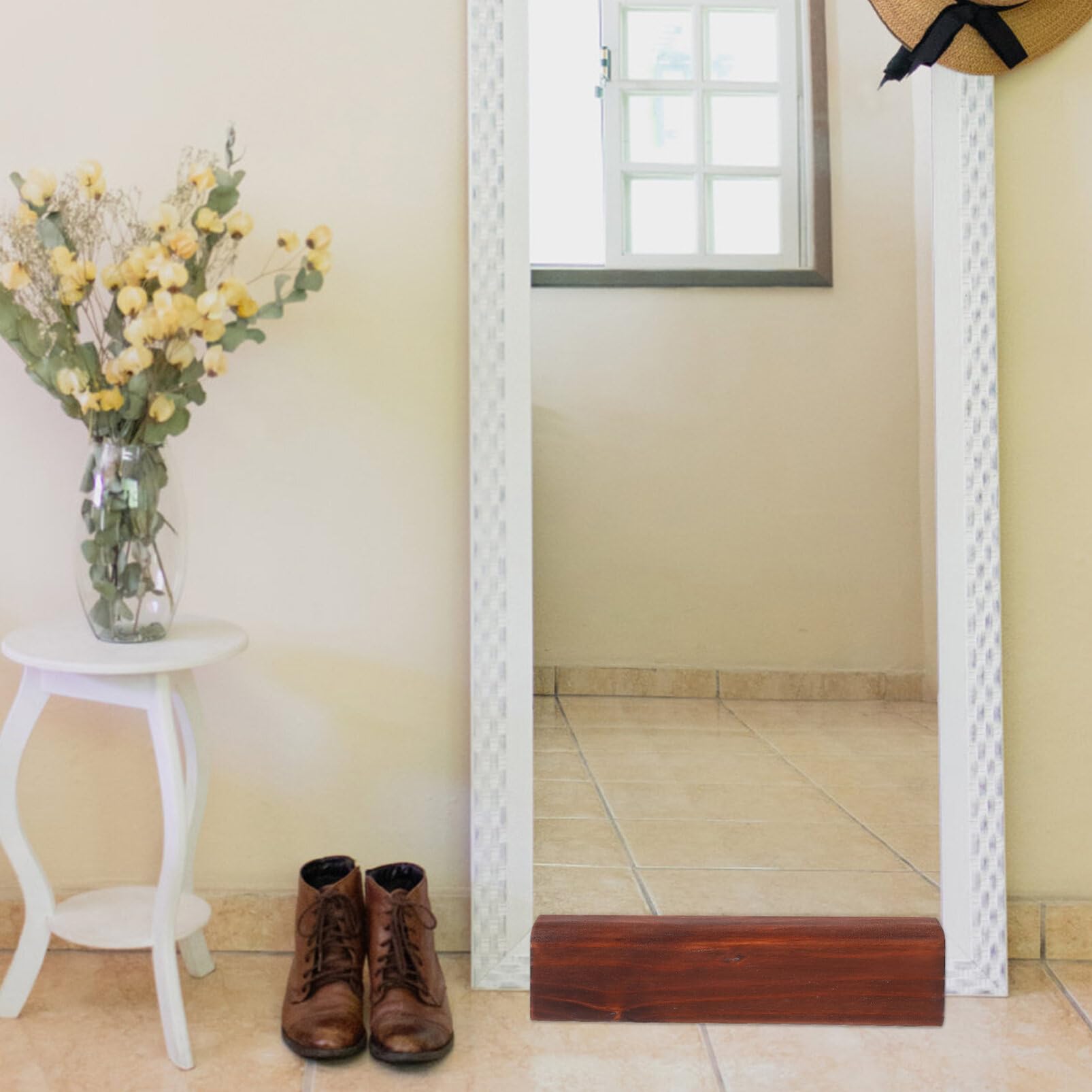 Uonlytech Floor Mirror Stand Wooden Support Base 9.84X3.14X2.75 Inch Stable Mirror Holder for Full Length Home Entryway Bathroom Use