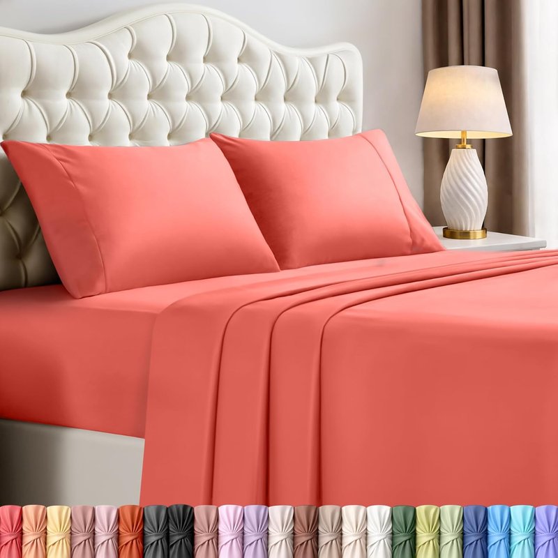 Utopia Bedding California King Sheet Set - Soft, Breathable Microfiber, 4-Piece in Coral | Oeko-Tex Certified