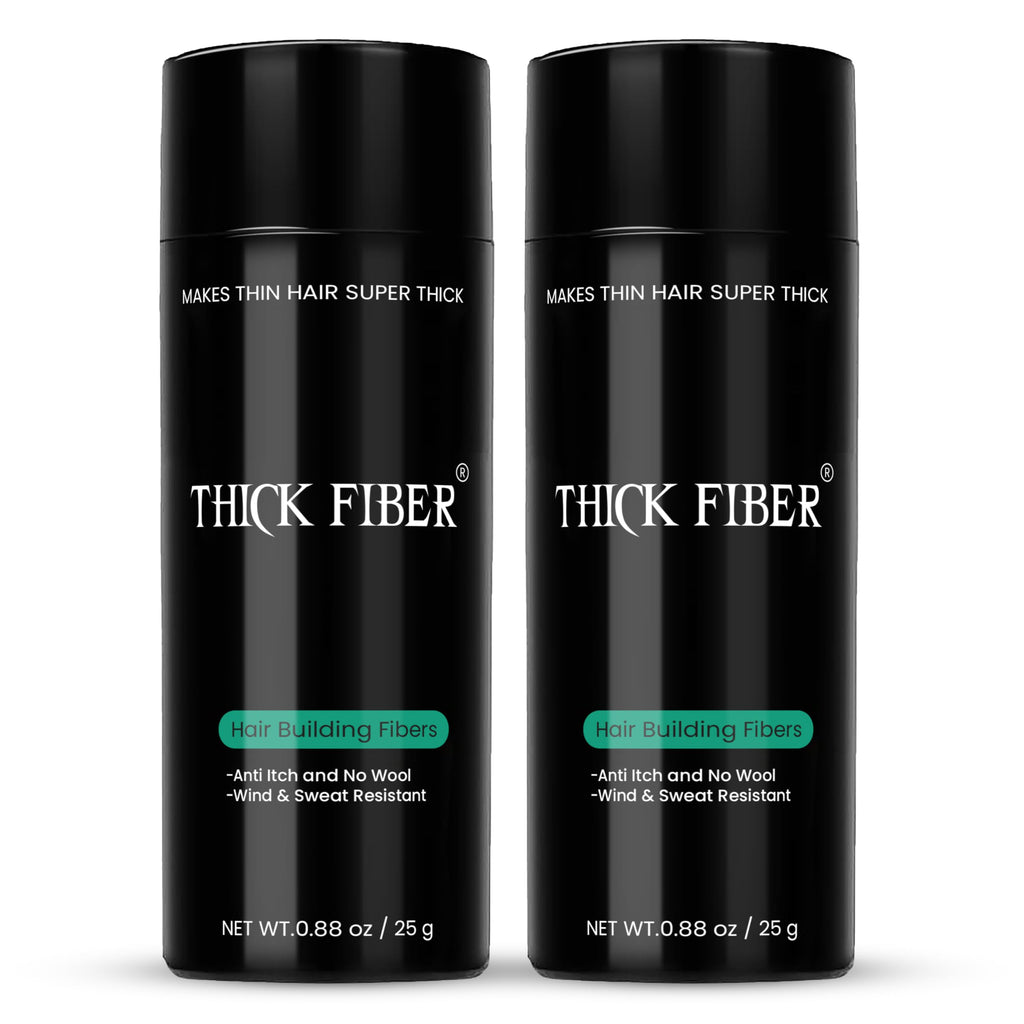 THICK FIBER Hair Fibers for Thinning Hair & Bald spots (BLACK, Pack of 2) - 25g Bottle - Conceals Hair Loss in Seconds - Hair Powder For Women & Men