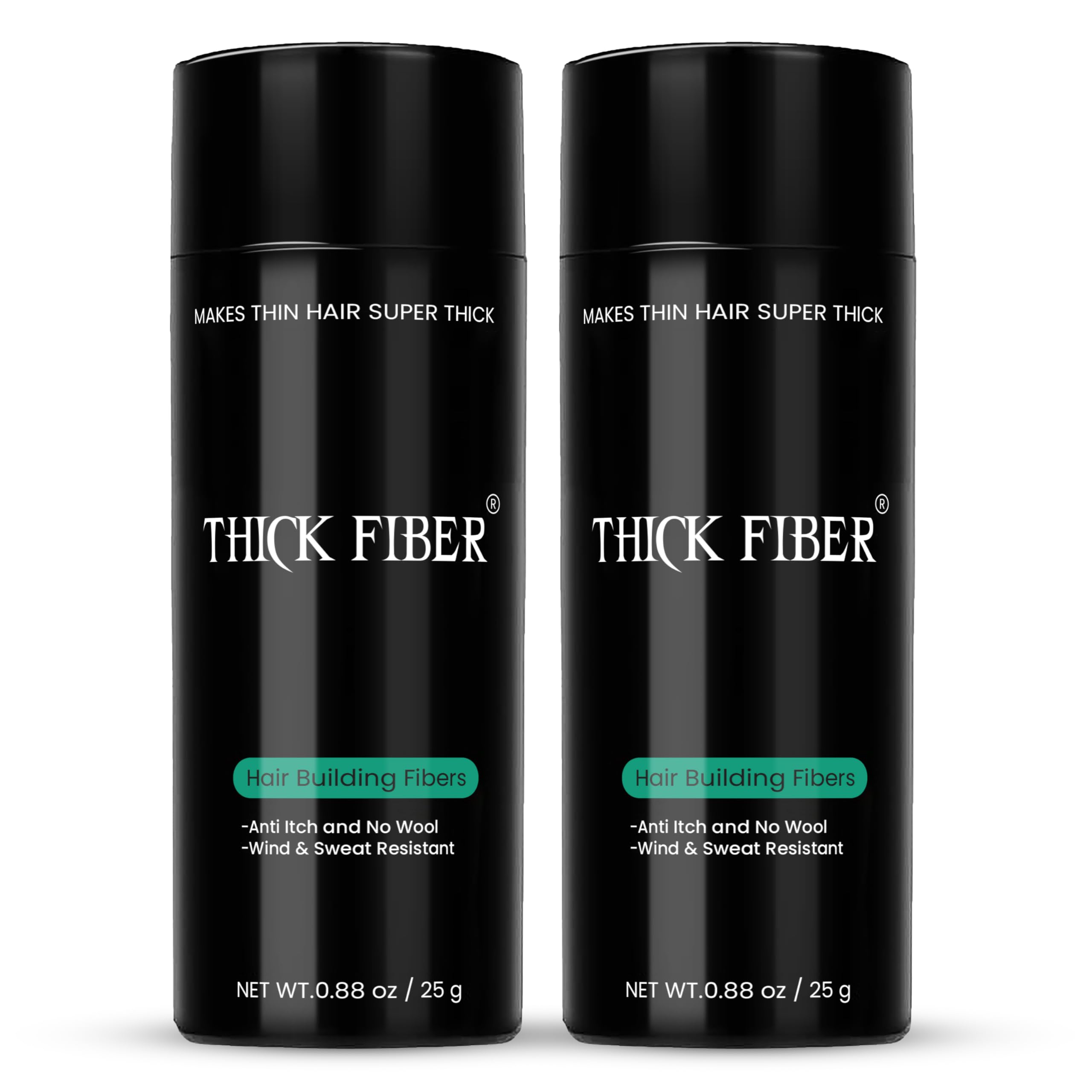THICK FIBER Hair Fibers for Thinning Hair & Bald spots (BLACK, Pack of 2) - 25g Bottle - Conceals Hair Loss in Seconds - Hair Powder For Women & Men