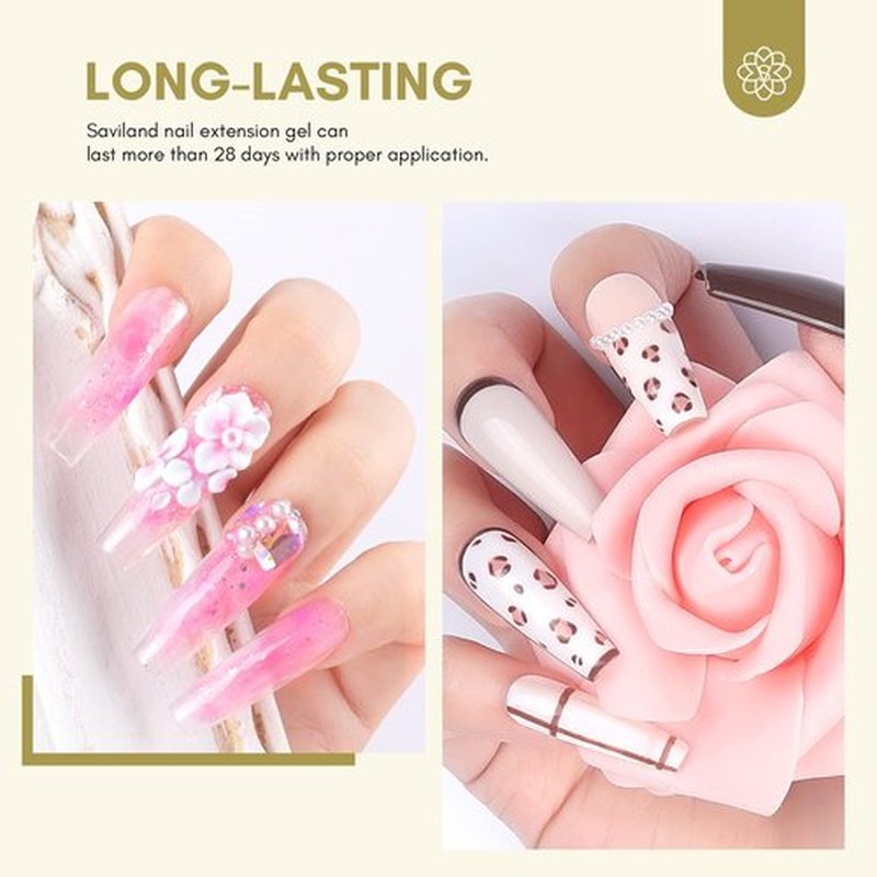 SAVILAND Builder Gel for Nails: 30ml Clear Hard Gel for Extension, Builder with Air Cushion Builder Base &Nail Strengthener Art Manicure Set 100pcs Nail Forms and Acrylic Brushr Thickening Home Use