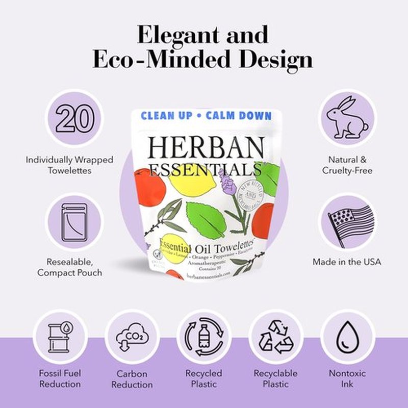 Herban Essentials - Assorted Wipes & Towelettes - Essential Oil Wipes for Hands, Face and Body - Travel Size Essentials and Toiletries - Natural, Individually Wrapped, Disposable and Moist (20 count)