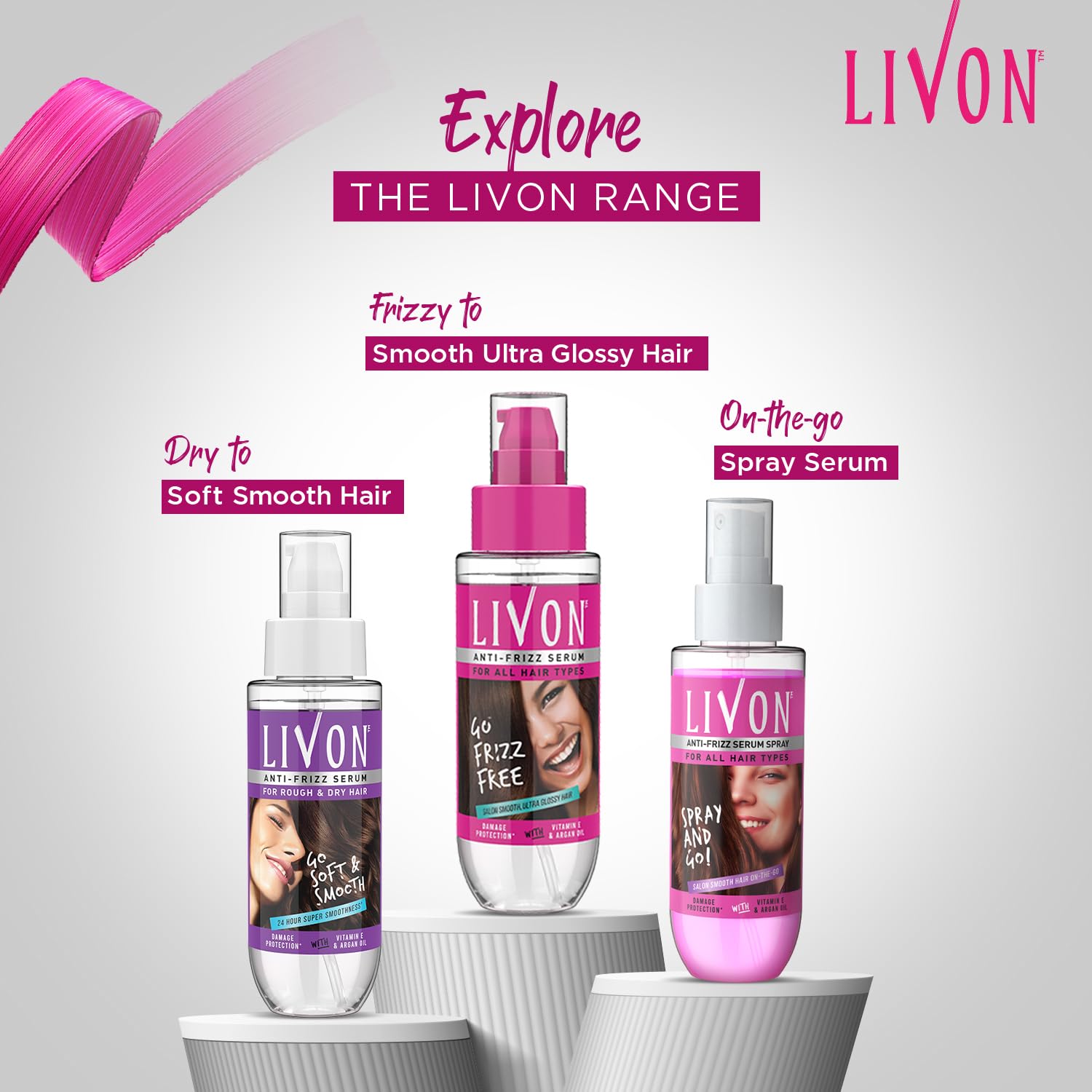 Livon Hair Serum for Men & Women | Frizz-free, stronger and shinier hair | For All Hair Types | Lightweight & Non Greasy | Enriched with Argan Oil & Vitamin E | 3.3 Fl.Oz
