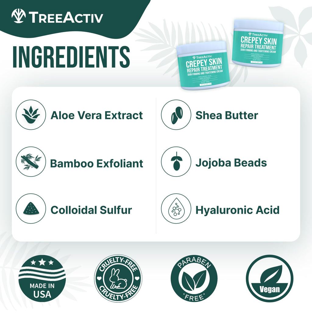 TreeActiv Crepey Skin Repair Cream, 2-Pack, Firming Cream For Face and Neck, Skin Firming and Tightening Lotion with Hyaluronic Acid, Designed to Hydrate Dry, Crepey-Looking Areas, 1000+ Uses