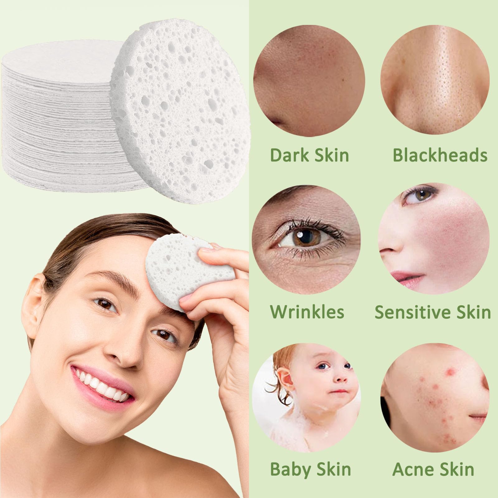 Beieverluck 300 Count Compressed Facial Sponges for Cleansing Natural Cellulose Disposable Face Sponge Spa Sponge for Face Cleansing Exfoliating Makeup or Mask Removal, White