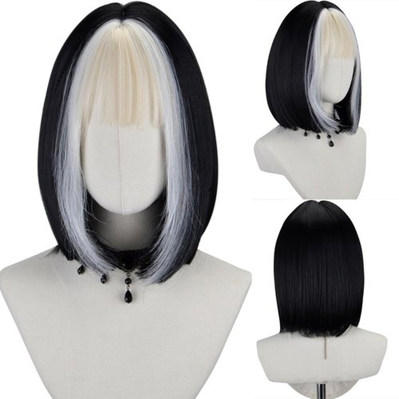 FREE BEAUTY Black Bob Wig with Bangs Short Black Straight Wig for Women Bob Shoulder Length Wigs Heat Resistant Fiber Synthetic Hair Wigs Hair Replacement Natural Looking 12inch