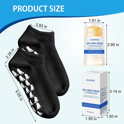 Silicone Moisturizing Socks with 60% Urea Cream- 2 in 1 Gel Socks & Urea Foot Cream for Dry Feet, Foot Care Moisturizing Socks for Dry Cracked Feet Women