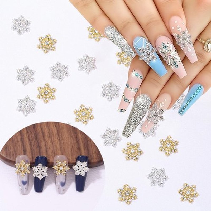 20Pcs Christmas Snowflake Nail Charms and Gems Gold Silver Alloy Snowflake Xmas Nail Art Charms Rhinestone Jewelry for Women DIY Winter Christmas Holiday Party Nail Decoration Supply