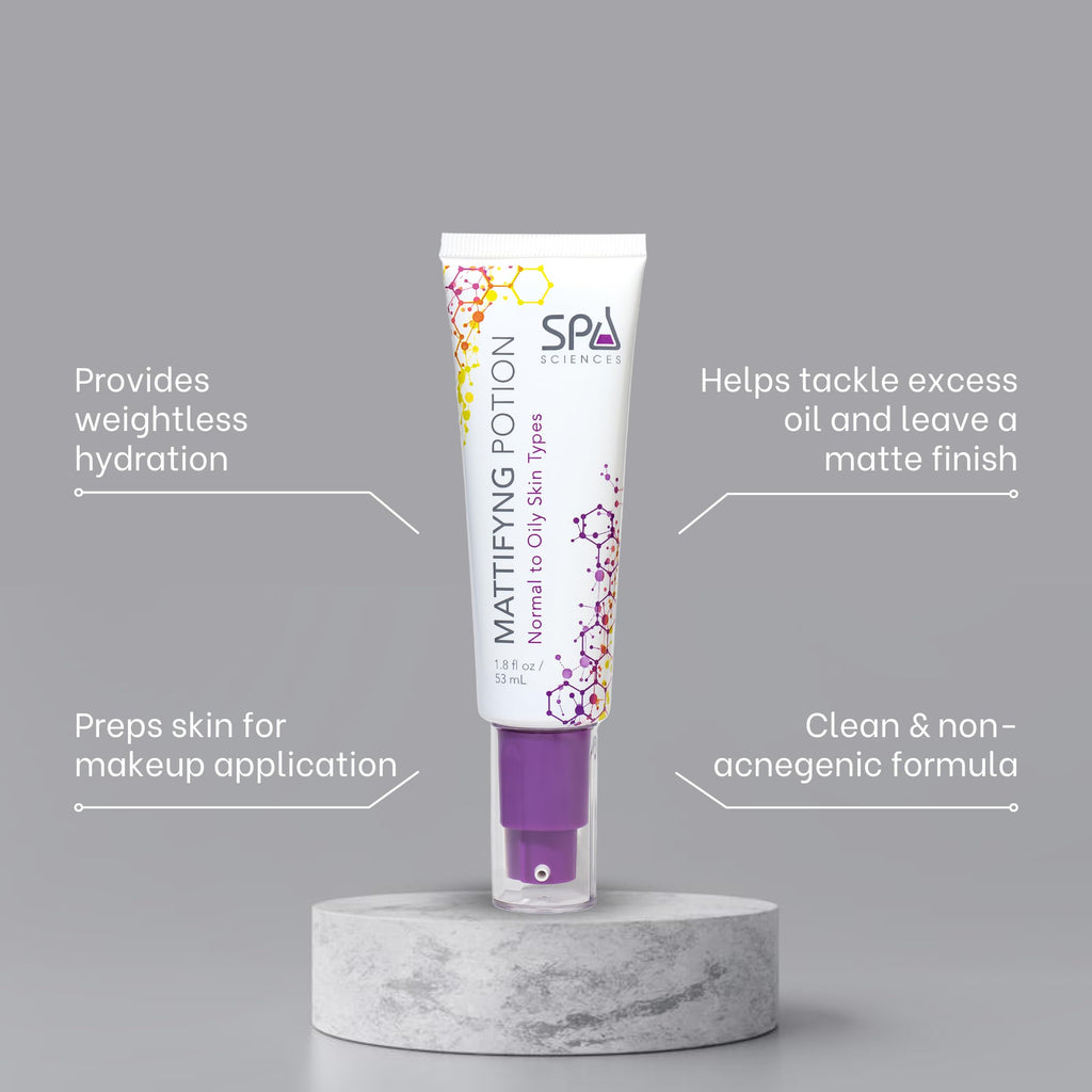 Spa Sciences - Mattifying Potion - Made in the USA- Purifying Oil-control Moisturizer - With Charcoal Powder, Niacinamide, Glycolic Acid - Control, Hydrate, Protect - Vegan - For All Skin Types -1.8oz