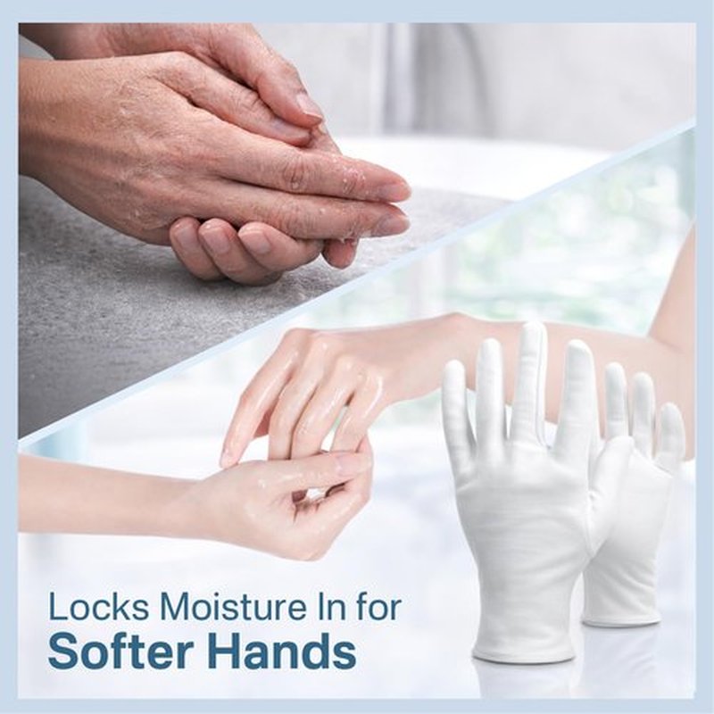 8Pairs (16Pcs) White Cotton Moisturizing Gloves for Dry Hands, Reusable Overnight Sleeping Hand Mask, Soft Breathable Gloves for Women and Men
