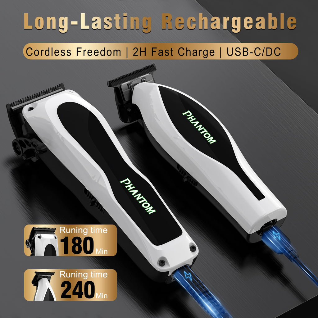 Phantom Professional Hair Clippers for Men, Cordless Barber Clippers & Trimmer Set with Magnetic Levitation Motor (Vector Motor), 13000 RPM DLC Blades, Zero-Gap Trimmer for Fades, Blends & Line Ups