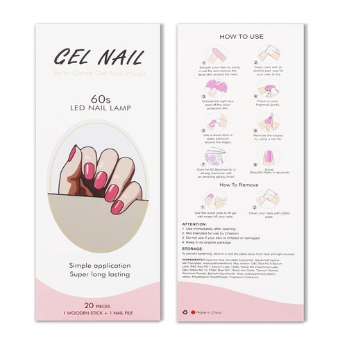 JMEOWIO Gel Nail Stickers Orange Pink Semi Cured Gel Nail Strips Wraps UV/LED Nails Art Design Decoration Accessories