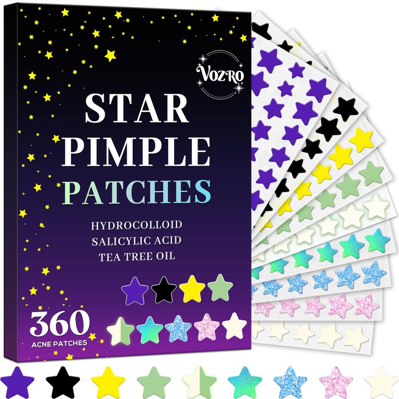 VOZRO Star Pimple Patches 360 Counts, Hydrocolloid Pimples, w/Salicylic Acid & Tea Tree Oil, Pimple Patches for Face - Conceal Whiteheads, Blackheads And Blemishes, Ance (10mm,12mm,14mm)