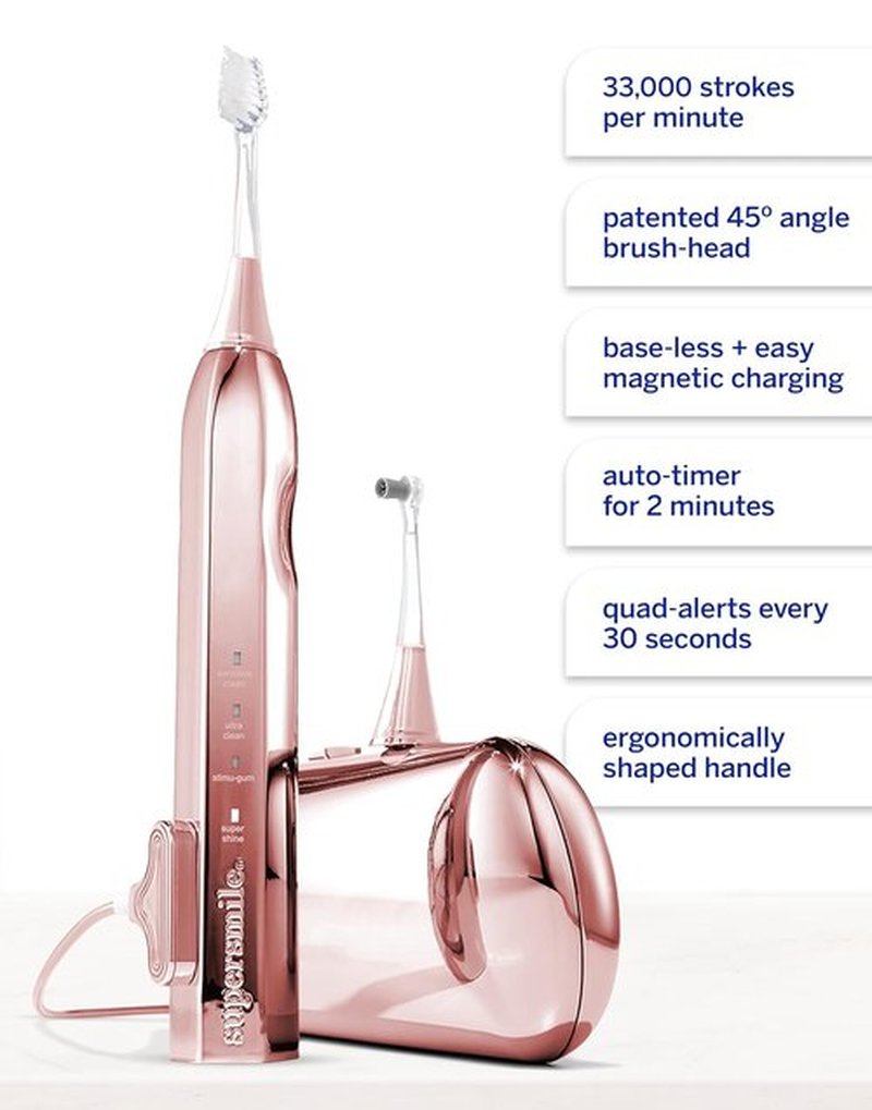 Supersmile Zina45™ Deluxe Sonic Pulse Toothbrush - Rechargeable Electric Brush with Angled Head & Travel Case for Whiter Teeth