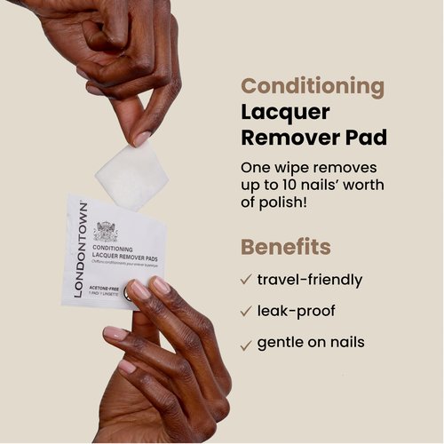 LONDONTOWN Home & Away Remover Set - Acetone-Free Nail Polish Remover, 4fl oz, and Strengthening & Conditioning Nail Lacquer Removing Pads, 4 Pieces