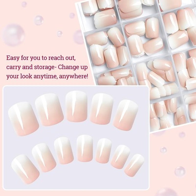 240pc Ombre Press on Nails Short Square Fake Nails with Tabs File, Square Nails Press ons Ombre Acrylic Nails Short Glue on Nails Full Cover False Artificial Stick on Nails for Women Girls