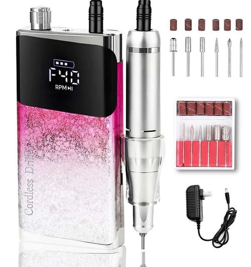 Professional Nail Drill ,OBEEGOO Electric Nail Drill 40000RPM Portable Electric E File Portable Acrylic Nail File Tools for Gel Nail ,Nail Beauty Salon (Pink)