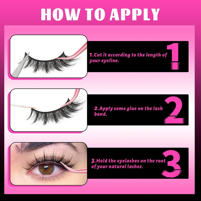 Veleasha Lashes Kit Manga Eyelashes Cat Eye Lashes Spiky Eyelash C Curl with Lash Glue & Tweezers Lash Wispy Natural Look False Eyelashes with Soft Cotton Band 7 Pairs Pack (Sunny Kit)