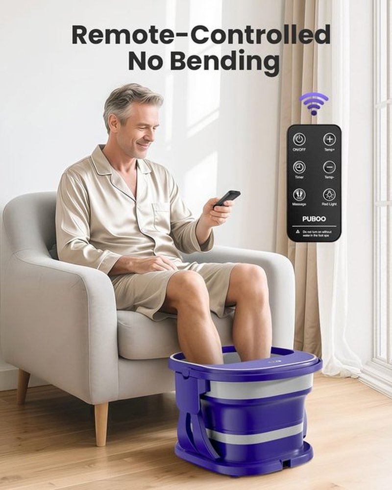 Puboo Collapsible Foot Spa Bath Massager with Heat, 95-115°F Precise Temp Control, Motorized Massage Rollers, Heated Foot Bath Soak Tub, Fits US Men’s Size 11