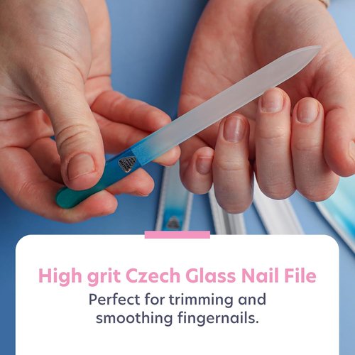 Bona Fide Beauty Handmade Czech Glass Manicure & Pedicure Gift Set - 4PC in Blue with Foot File & Cuticle Pusher