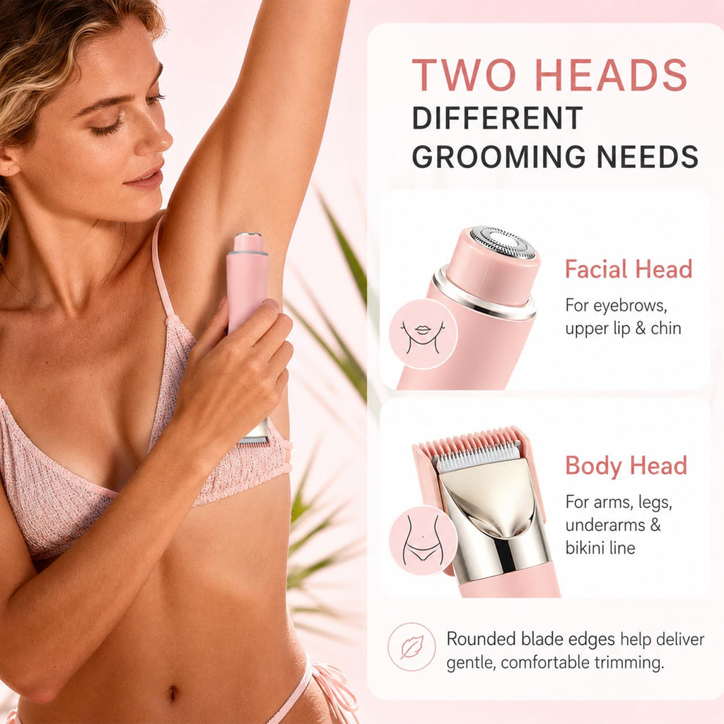 Dermave Bikini Shaver & Trimmer for Women, IPX7 Waterproof Electric Razor for Pubic Hair, Face, Legs, Underarms - Painless-Pink