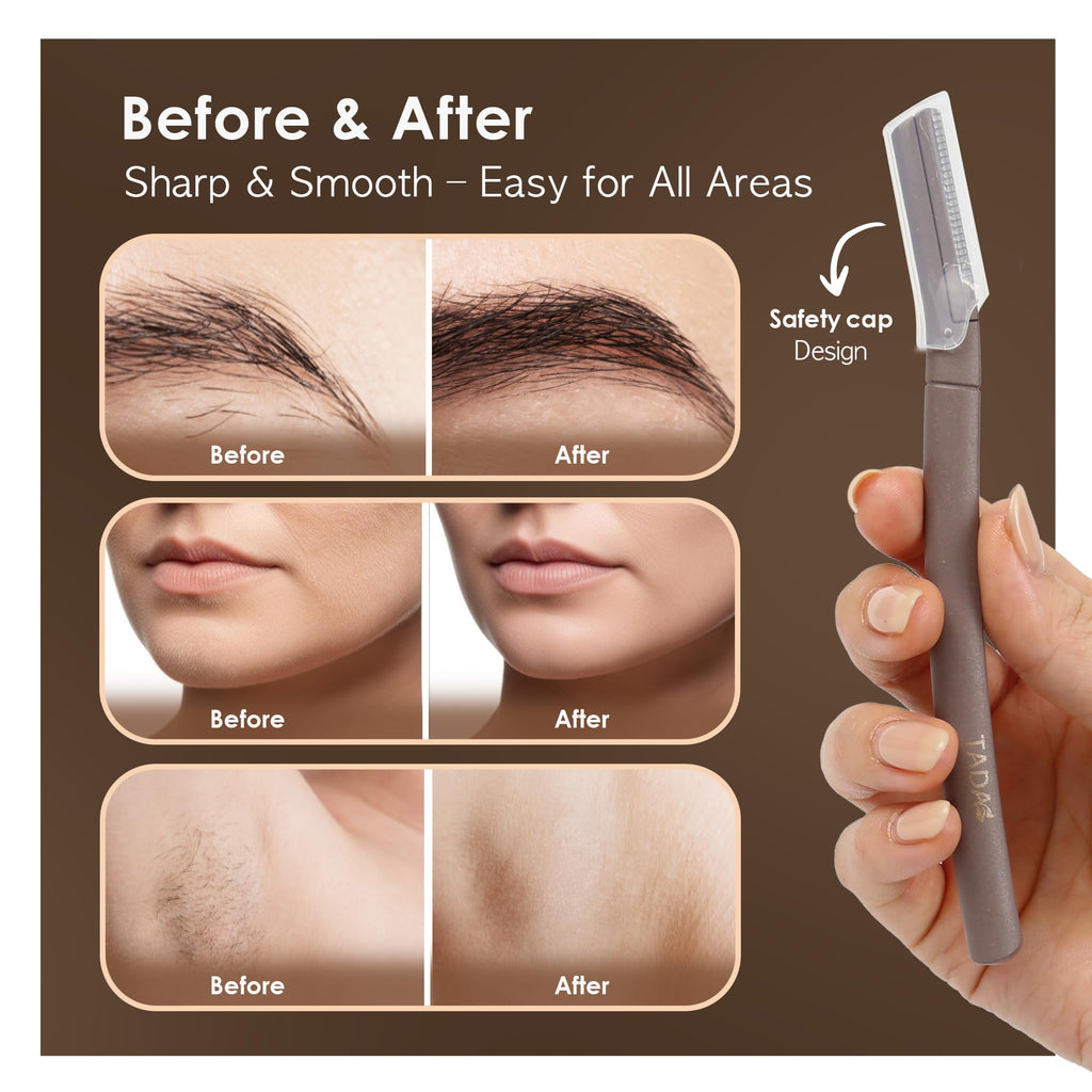 TADA BEAUTY Biodegradable Dermaplaning Tool 12pk, Face Eyebrow Face Razors, Face Shaver & Exfoliating (Lavender)