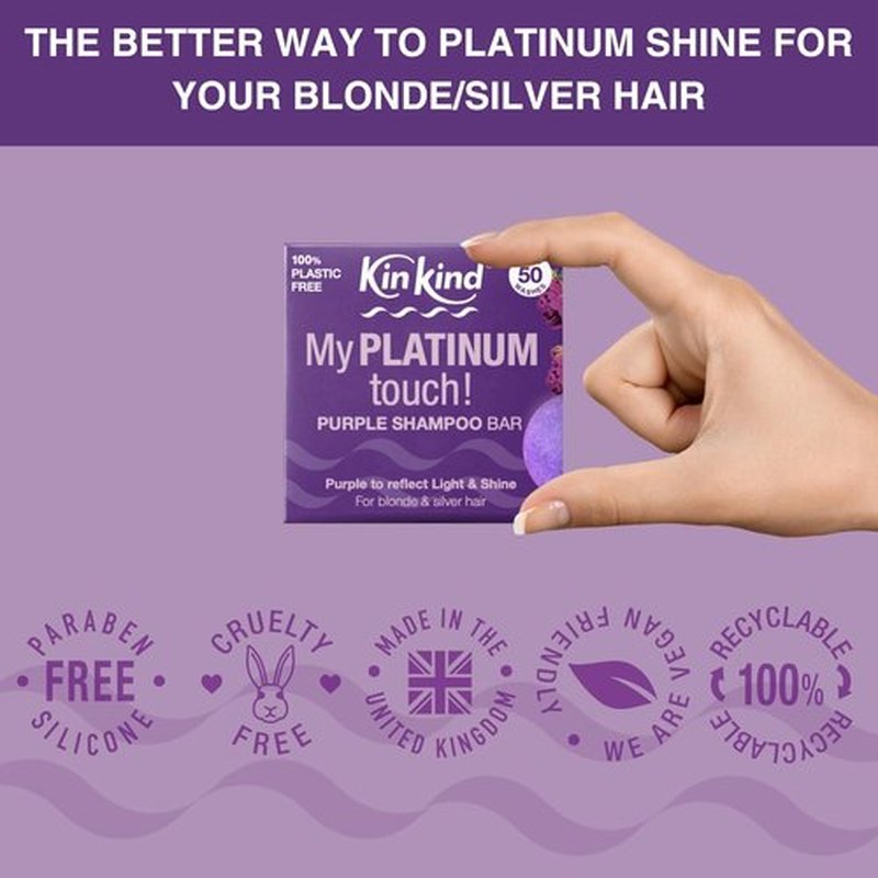 KinKind Toning Purple Shampoo Bar - Perfect for Blonde, Silver & White Hair | Vegan Solid Travel Bar - Up to 50 Washes
