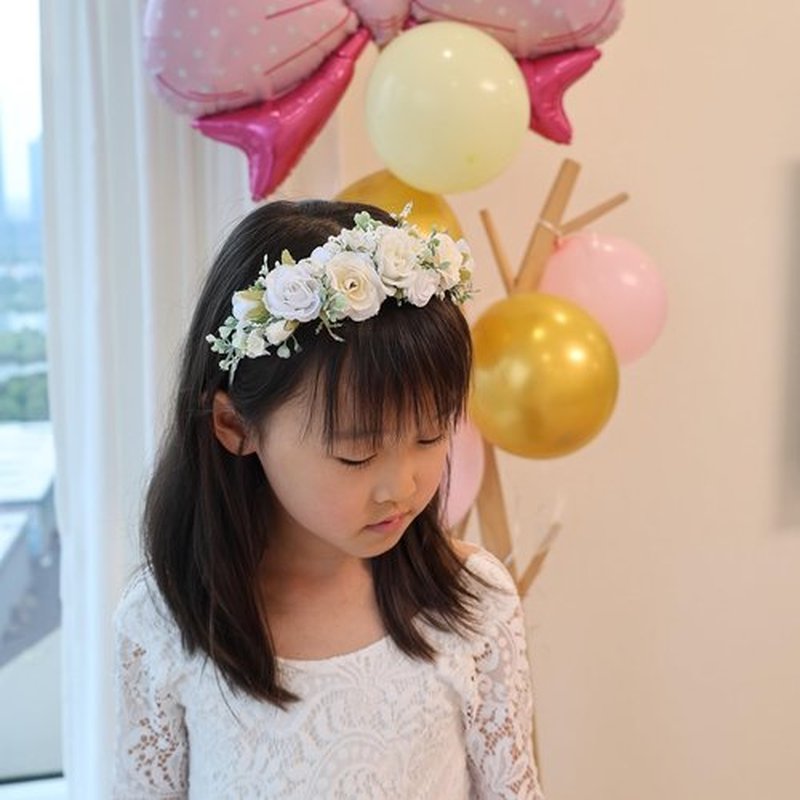 PoshMyra White Ivory Flower Crown Hairband for Girls Birthday Party Princess Floral Headband for Little Bridesmaids Wedding Photo Prop