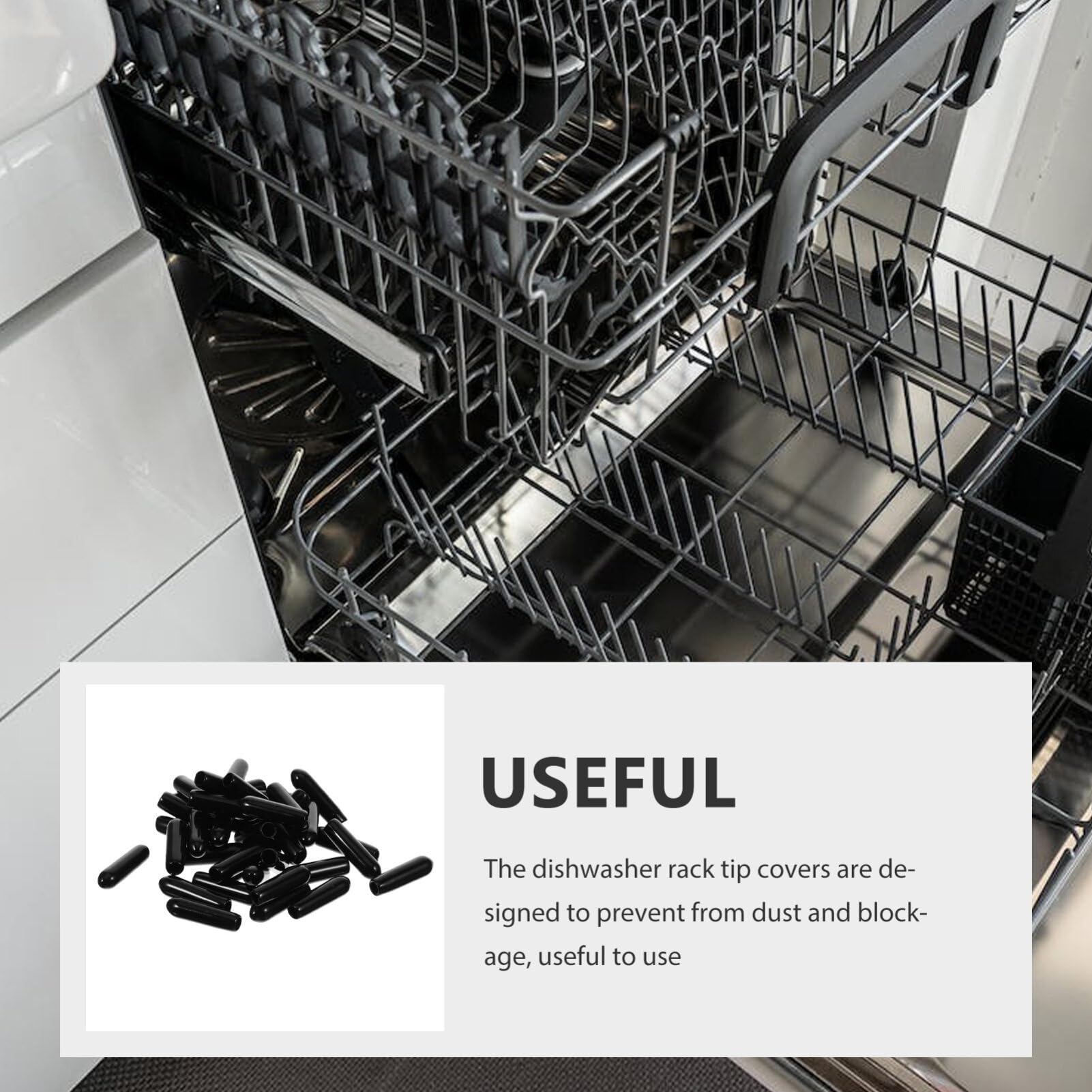 Uonlytech Dishwasher Rack Tip Protectors 200 Pcs Black Prong End Caps for Repair Coating Covers Easy to Install Durable Dishwasher Rack End Caps