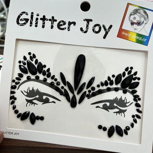 Kotbs Mermaid Face Jewels - 4-Sheet Black Festival Sticker, Body Rhinestone Gems Rave Rainbow Face Crystals for Halloween, Music Carnival Festival Party Makeup